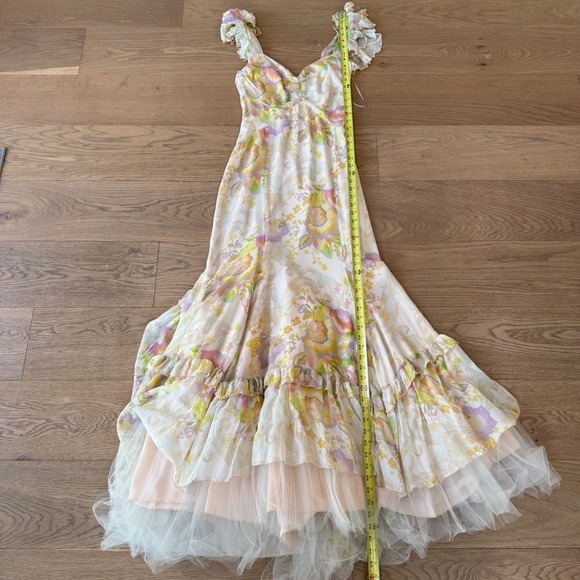 Hartnell Maxi Dress Floral Ruffle Flutter Sleeve V Neck Gown S M Silk - Picture 12 of 14